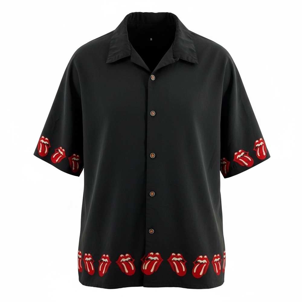 Rolling Stones Button Up Shirt Mens XL Black Excellent 2002 Dragonfly Logo Print